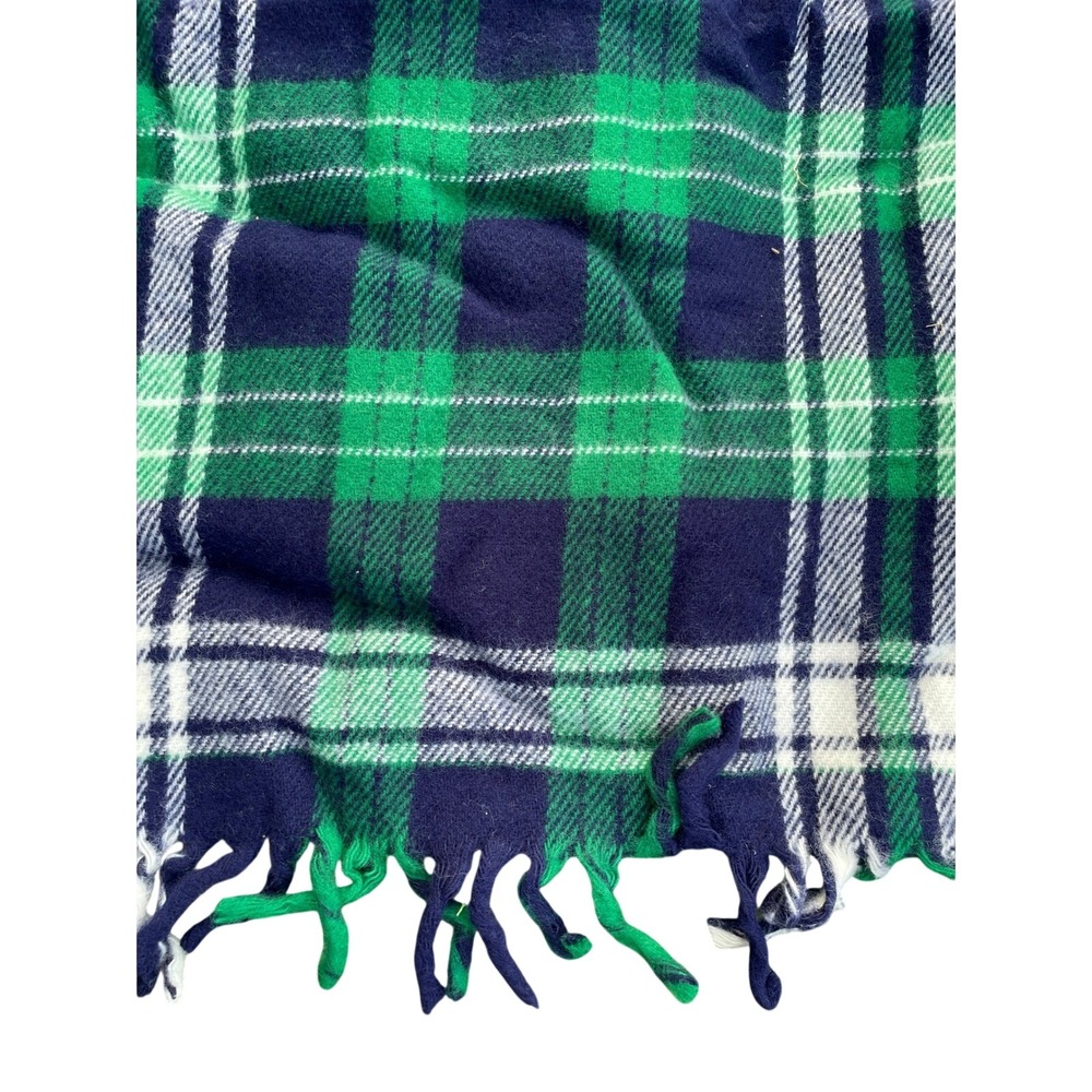 Faribo Acrylic Unisex Adult OS Plaid Fringe Throw Blanket Navy Green USA Made - Picture 3 of 4